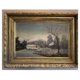 Oil on Board Winter Landscape, Gilt Frame, 18”x24”