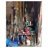 Contents of Garage Wall, Long Handled Tools, Lawn and Garden, Etc.