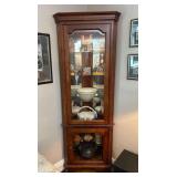 Corner Curio Cabinet, Mirrored Back, Glass Shelves, Lighted Interior, 27"w x 78"h
