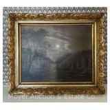 Oil on Canvas Landscape, Gilt Frame, Antique, Framed 11"x13"
