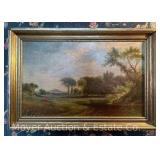 Landscape Oil Painting on Canvas, Antique, Framed 12.5"x18.5"