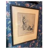 Print of Pen and Ink Sketch, Framed 13.5"x11.5"