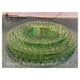 (4) Green Depression Glass Plates, Glow Under Black Light, 6"-8"w