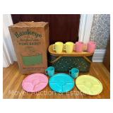 Vintage Hawkeye Picnic Basket and Dish Set, with Original Box