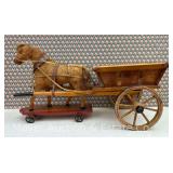 Folk Art Horse Pull Toy with Cart, Antique, 18" Long