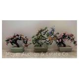 (3) Art Glass Flowering Bonsai Trees, 5"-7"h