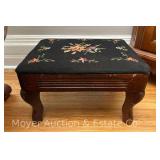 Needlepoint Footstool, Wood Base, 14"w