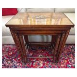 Set of 3 Nesting Tables, Hand-Painted Tops with Inset Glass, 16"-21"w and 22.5"-25"h