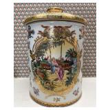 Hand-painted Asian Lidded Jar, 10.5"h