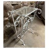 Cast Metal Side Table, Inset Glass Top, 16"x16"x24"h