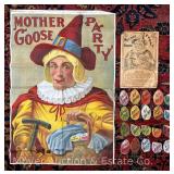 Early Mother Goose "Pin-the-Egg" Party Game, Lithograph on Fabric, Excellent Color and Condition