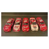 (5) Budweiser NASCAR Die-cast Cars, 8.5" Long