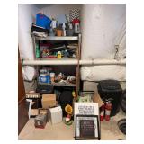 Contents of Basement Shelves, Small Furniture, Paper Shredder, Glasses, Fire Extinguishers, Etc.