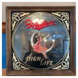 Miller High Life Framed Bar Mirror, 14”x14”
