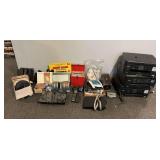 Group of Electronics, 3 Printers, Records, Reels, Camera