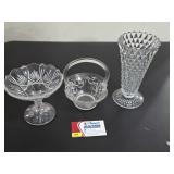 Vintage Crystal Compote, Glass Basket w/ Handle