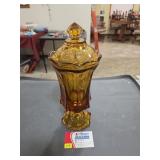 Fostoria Coin Dot Amber Jar w/ Lid