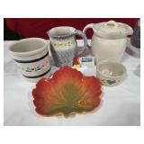 Assorted Stoneware & Leaf Dish