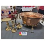 Copper Footed Jardiniere & Assorted Brass
