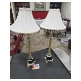 Pair of Lamps w/White Shades & Beaded Tassels