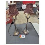 Pair of Lamps w/FLoral Shades & Beaded Tassels