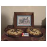 Framed Pheasant Print & Vntg Pheasants on Brass