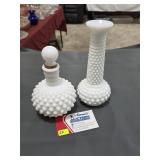 Hobnail Decanter & Hobnail Vase Milk Glass