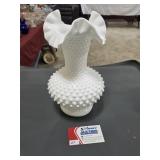 Vntg Fenton Hobnail Fluted & Ruffled Vase