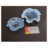 Fenton Blue Opalescent Hobnail Pair