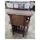 Vintage Wood Smoking Stand w/Carve Door & Turned L