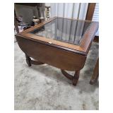 Cherry Drop Leaf End Table w/ Glass Top