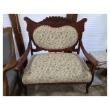 Antique Parlor Settee w/Mahogany Frame & Floral Up