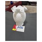 Vntg Fenton Hobnail Vase Ruffled & Double Crimped