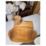 Vintage Wood Dough Bowl, Cutting Board & Bucket