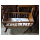 Vintage Spindle Wood Rocking Cradle