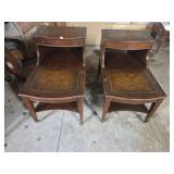 Vintage End Tables & Coffee Table w/ Leather Tops