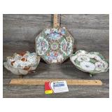 Antq Chinese Famille Rose Hexagon Plate & Dishes