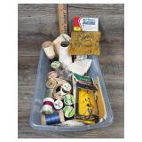 Tub of Thread, Needles, Pin Cushion