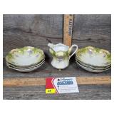 Antq R.S. Prussia Porcelain Berry Bowls & Creamer