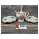 Antq R.S. Prussia Porcelain Tea Pot & Side Plates