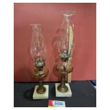 Victorian Oil Lamp on Brass Column w/ Marble Base