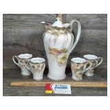 Antq R.S. Prussia Porcelain Chocolate Pot Set w/ 4