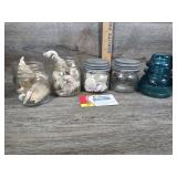 Vintage Ball Jars w/ Shells & Glass Insulator