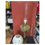 Victorian fIligree Brass Parlor Oil Lamp (Electric
