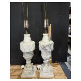 Neoclassical Carved Alabaster Urn Table Lamps