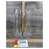 Pair Vntg Swung Stretch Glass Vases