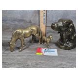 Brass Horses & Painted Dog Bookend