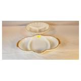 Mid Century Gold Trim Milk Glass Relish Trays