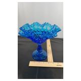 Fenton blue thumbprint open compote