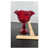 Fenton red hobnail open compote